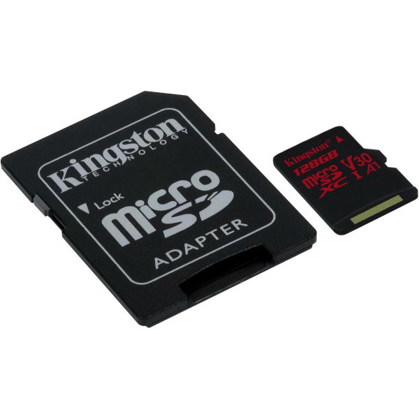 microSDXC (UHS-1 U3) Kingston Canvas React 128Gb class 10 (R100MB/s, W80MB/s) (adapter SD) (SDCR/128GB)