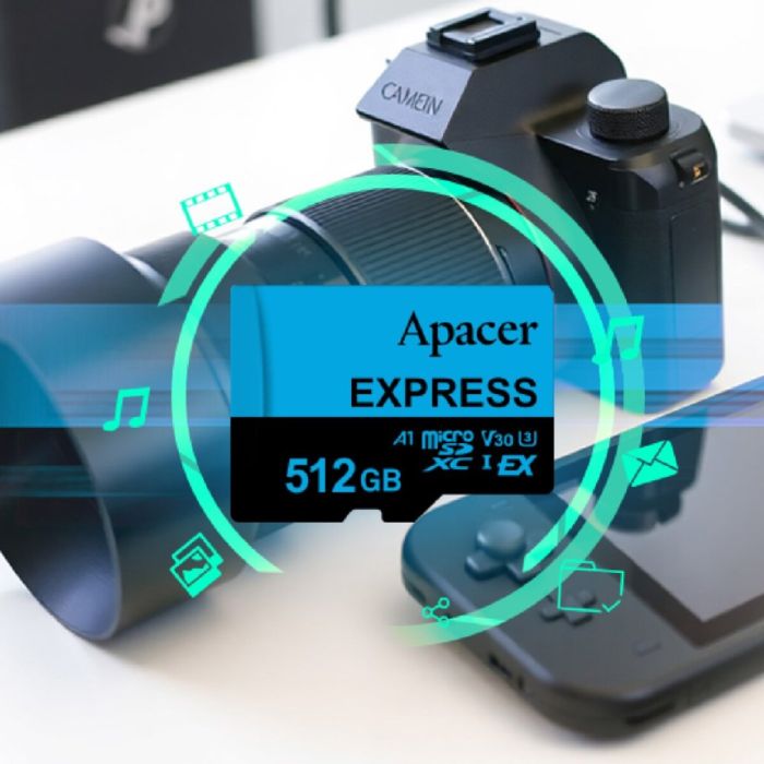 Карта пам'яті microSDXC  (UHS-1 U3) Apacer Express 512Gb class 10 V30 A1  Read/Write:810/700 MB/sec (Compatible with Nintendo Switch 2) (AP512GMCEXG3X17-RA)