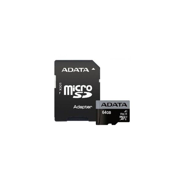 Карта пам'яті microSDXC (UHS-1 U3) A-DATA Premier Pro 64Gb Class 10 V30S A2 (R-100Mb/s W85Mb/s) (adapter SD) (AUSDX64GUI3V30SA2-RA1)