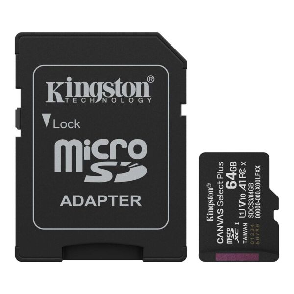 Карта пам'яті microSDXC (UHS-1) Kingston Canvas Select Plus Gen3 64Gb class 10 А1 (R-100MB/s) (adapter SD) (SDCS3/64GB)