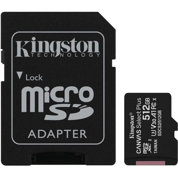 Карта пам'яті microSDXC (UHS-1) Kingston Canvas Select Plus 512Gb class 10 А1 (R-100MB/s) (adapter SD) (SDCS2/512GB)