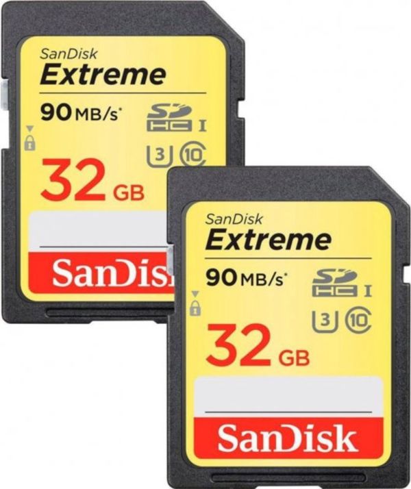 Карта пам'яті SDHC (UHS-1 U3) SanDisk Extreme 32Gb class 10 (90Mb/s, 600x) Twin Pack (SDSDXVE-032G-GNCI2)