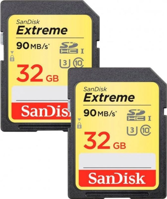 Карта пам'яті SDHC (UHS-1 U3) SanDisk Extreme 32Gb class 10 (90Mb/s, 600x) Twin Pack (SDSDXVE-032G-GNCI2)