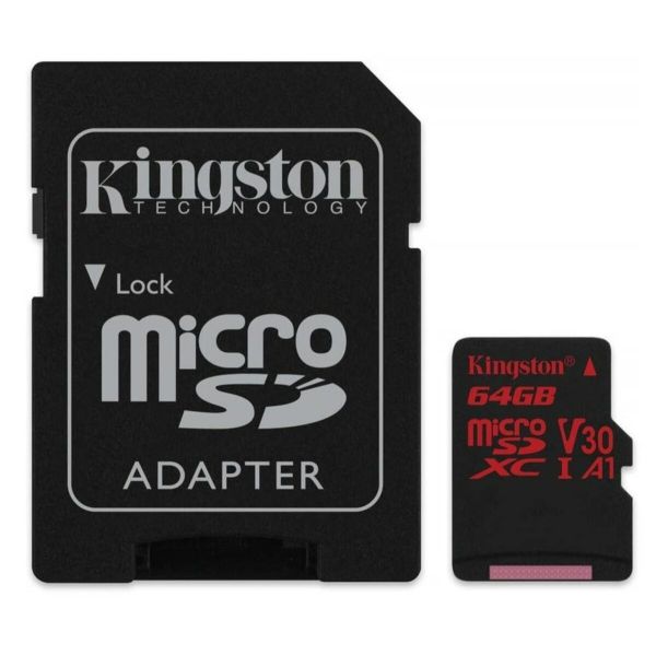 microSDXC (UHS-1 U3) Kingston Canvas React 64Gb class 10 (R100MB/s, W80MB/s) (adapter SD) (SDCR/64GB)