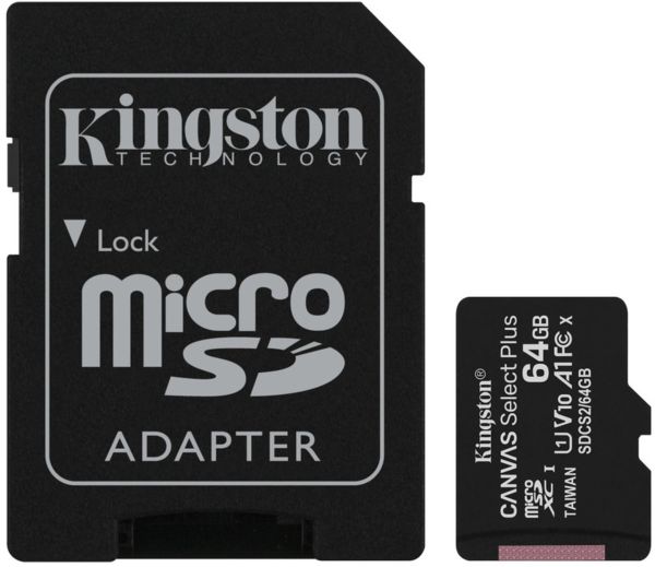 Карта пам'яті microSDXC (UHS-1) Kingston Canvas Select Plus 64Gb class 10 А1 (R-100MB/s) (adapter SD) (SDCS2/64GB)