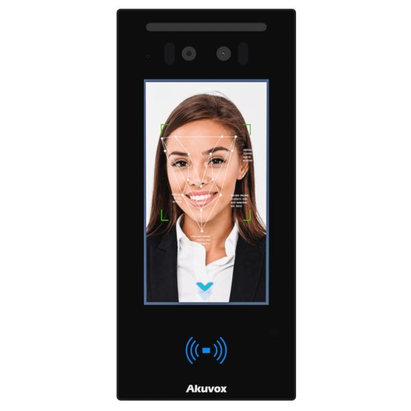 IP-панель виклику Akuvox E16C з біометричним терміналом розпізнавання облич (в масці), температури тіла та зчитувачем RFID карт