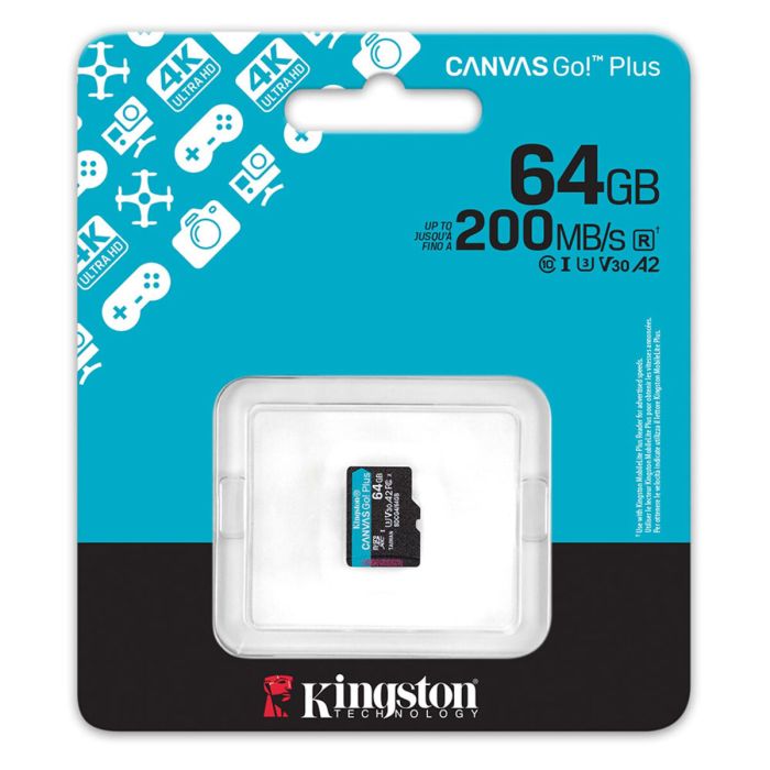 Карта пам'яті microSDXC (UHS-1 U3) Kingston Canvas Go! Plus 64Gb class 10 A2 V30 (R200MB/s) (SDCG4/64GBSP)