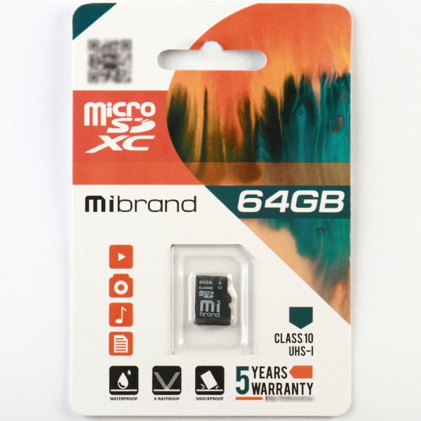 Карта пам'яті microSDXC (UHS-1) Mibrand 64Gb class 10 (MICDXU1/64GB)