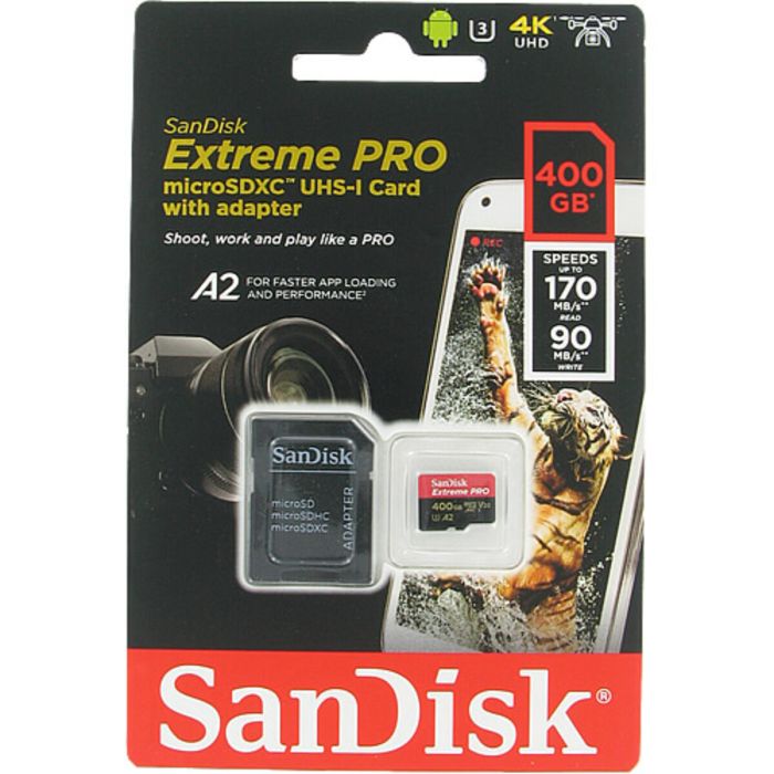 Карта пам'яті microSDXC (UHS-1 U3) SanDisk Extreme Pro A2 400Gb class 10 V30 (R170MB/s,W90MB/s) (adapter SD) (SDSQXCZ-400G-GN6MA)