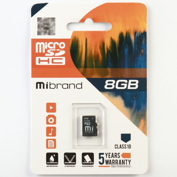 Карта пам'яті microSDHC Mibrand 8Gb class 10 (MICDHC10/8GB)