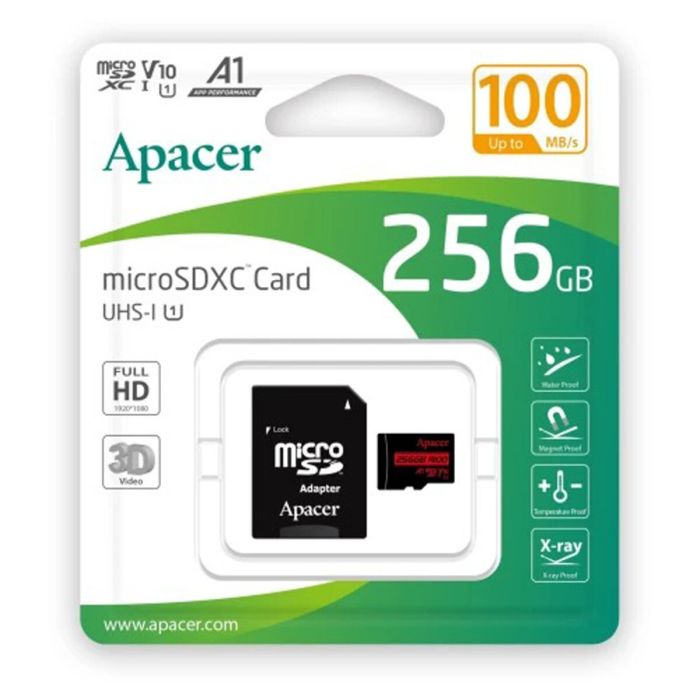 Карта пам'яті microSDXC (UHS-1) Apacer 256Gb class 10 V10 A1 R100MB/s (adapter SD) (AP256GMCSX10UB-R)