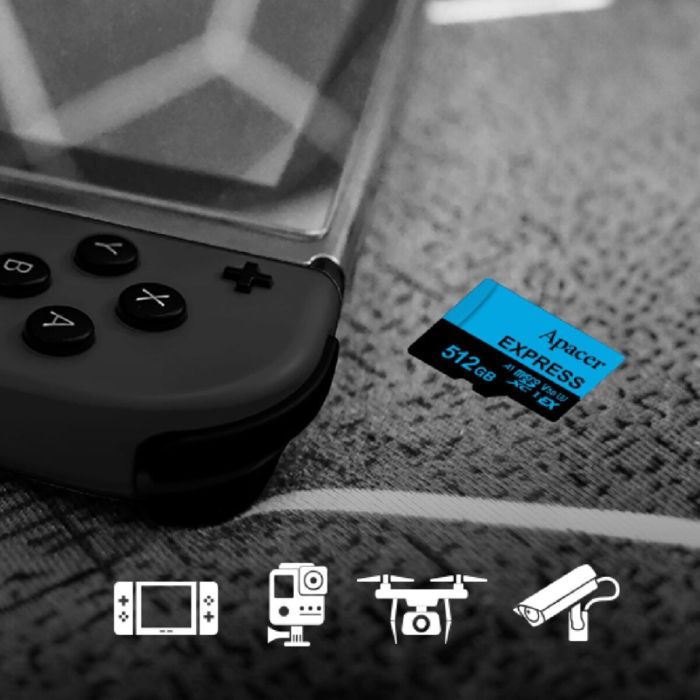 Карта пам'яті microSDXC  (UHS-1 U3) Apacer Express 512Gb class 10 V30 A1  Read/Write:810/700 MB/sec (Compatible with Nintendo Switch 2) (AP512GMCEXG3X17-RA)