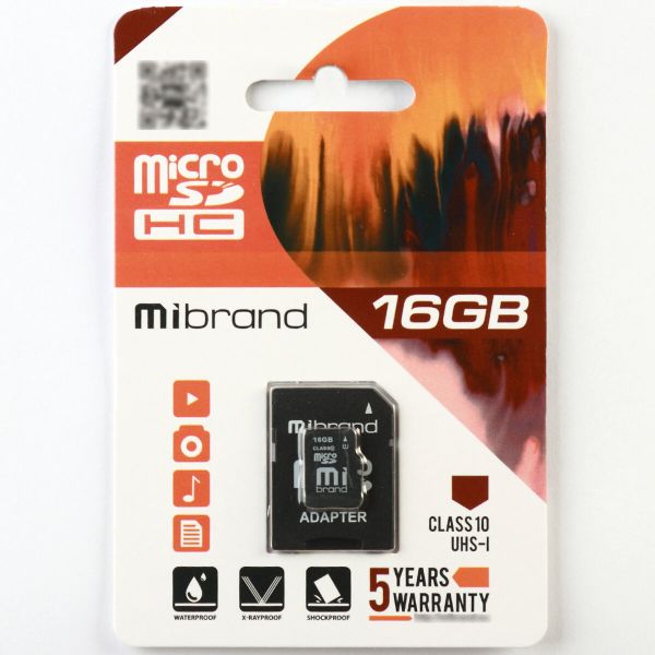 Карта пам'яті microSDHC (UHS-1) Mibrand 16Gb class 10 (adapter SD) (MICDHU1/16GB-A)