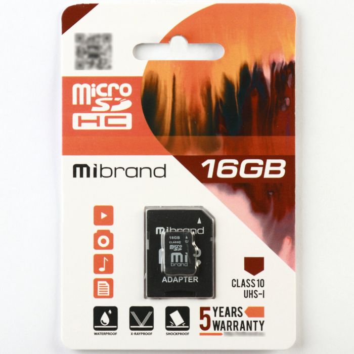 Карта пам'яті microSDHC (UHS-1) Mibrand 16Gb class 10 (adapter SD) (MICDHU1/16GB-A)
