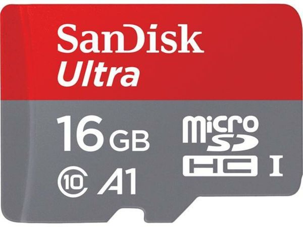 Карта пам'яті microSDHC (UHS-1) SanDisk Ultra A1 16Gb class 10  (98Mb/s, 653x) (adapter SD) (SDSQUAR-016G-GN6MA)