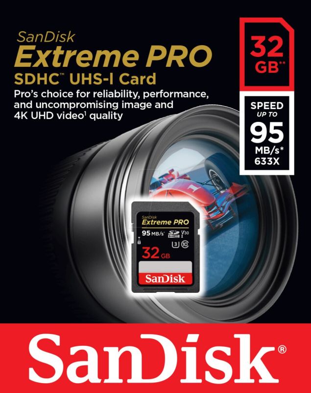 Карта пам'яті SDHC (UHS-1 U3) SanDisk Extreme Pro 32Gb class 10 V30 (95Mb/s, 633x) (SDSDXXG-032G-GN4IN)