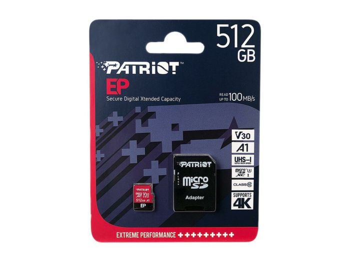 Карта пам'яті microSDXC (UHS-1 U3) Patriot EP Series 512Gb class 10 V30 (R-100MB/s, W-80MB/s) (adapter SD) (PEF512GEP31MCX)