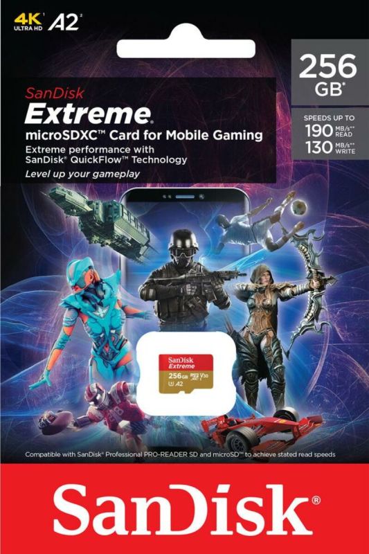 Карта пам'яті microSDXC (UHS-1 U3) SanDisk Extreme For Mobile Gaming A2 256Gb class 10 V30 (R190MB/s,W130MB/s) (SDSQXAV-256G-GN6GN)