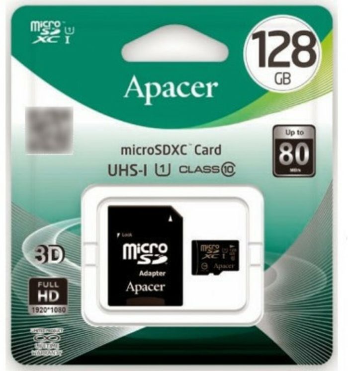 microSDXC (UHS-1) Apacer 128Gb class 10 (adapter SD) (AP128GMCSX10U1-R)