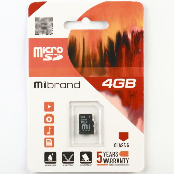Карта пам'яті microSDHC Mibrand 4Gb class 6 (MICDC6/4GB)