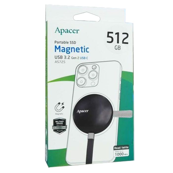 Портативний SSD Apacer Magnetic AS725 512 GB USB 3.2 Gen.2 Type-C MagSafe Black (AP512GAS725B-1)