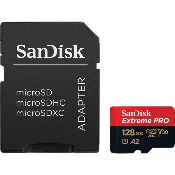 Карта пам'яті microSDXC (UHS-1 U3) SanDisk Extreme Pro A2 128Gb class 10 V30 (R170MB/s,W90MB/s) (adapter SD) (SDSQXCY-128G-GN6MA)