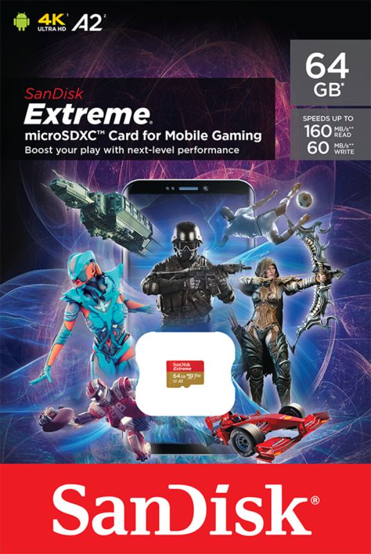Карта пам'яті microSDXC (UHS-1 U3) SanDisk Extreme For Mobile Gaming A2 64Gb class 10 V30 (R170MB/s,W80MB/s) (SDSQXAH-064G-GN6GN)