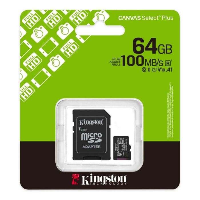 Карта пам'яті microSDXC (UHS-1) Kingston Canvas Select Plus Gen3 64Gb class 10 А1 (R-100MB/s) (adapter SD) (SDCS3/64GB)