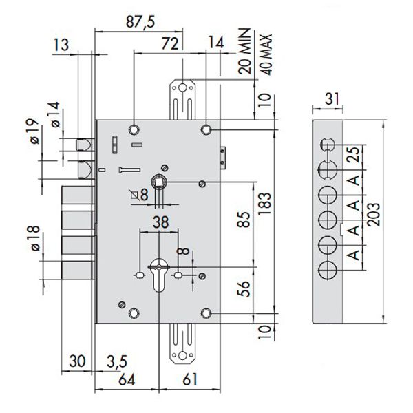 Електромеханічний замок CISA 15515 (BS64*85мм) 15535 без торцевої планки