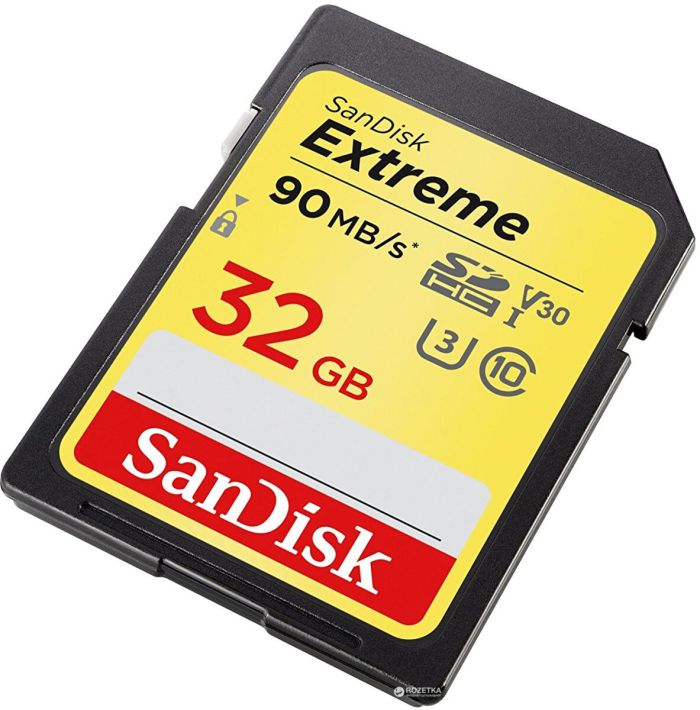 SDHC (UHS-1 U3) SanDisk Extreme 32Gb class 10 (90Mb/s, 600x) (SDSDXVE-032G-GNCIN)