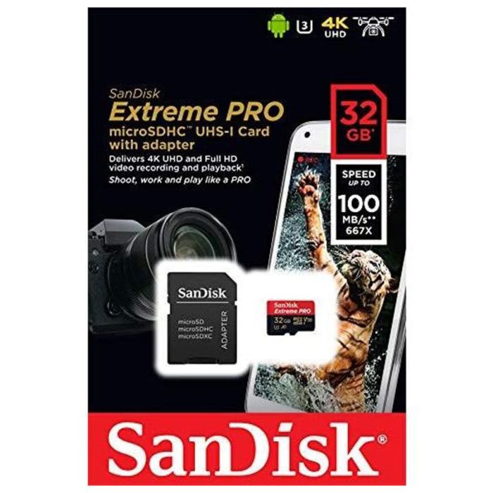 Карта пам'яті microSDXC (UHS-1 U3) SanDisk Extreme Pro A1 32Gb class 10 V30 (R100MB/s,W90MB/s) (adapter) (SDSQXCG-032G-GN6MA)