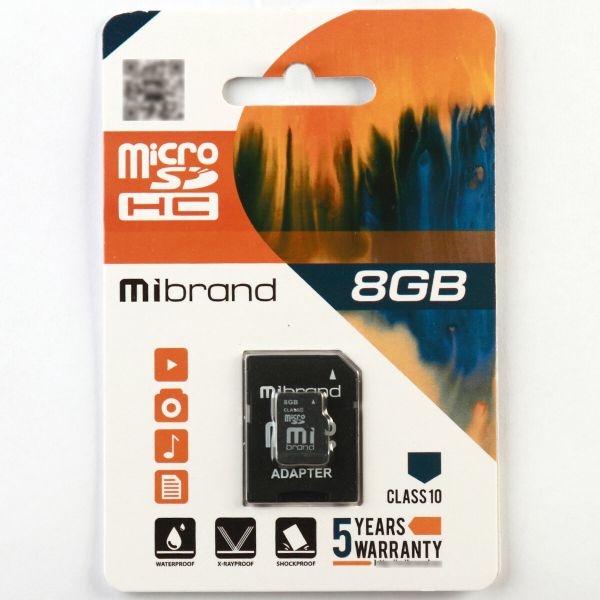 Карта пам'яті microSDHC Mibrand 8Gb class 10 (adapter SD) (MICDHC10/8GB-A)