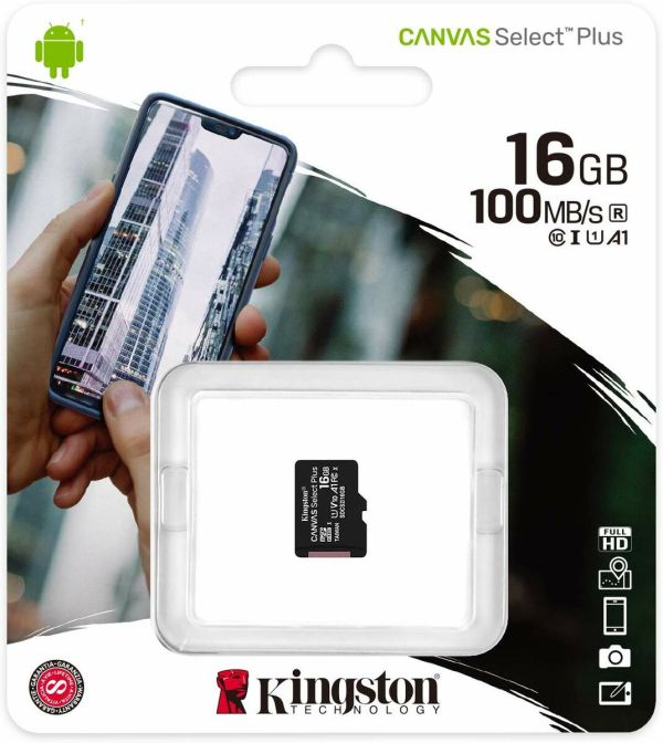 microSDHC (UHS-1) Kingston Canvas Select Plus 16Gb class 10 А1 (R-100MB/s) (SDCS2/16GBSP)