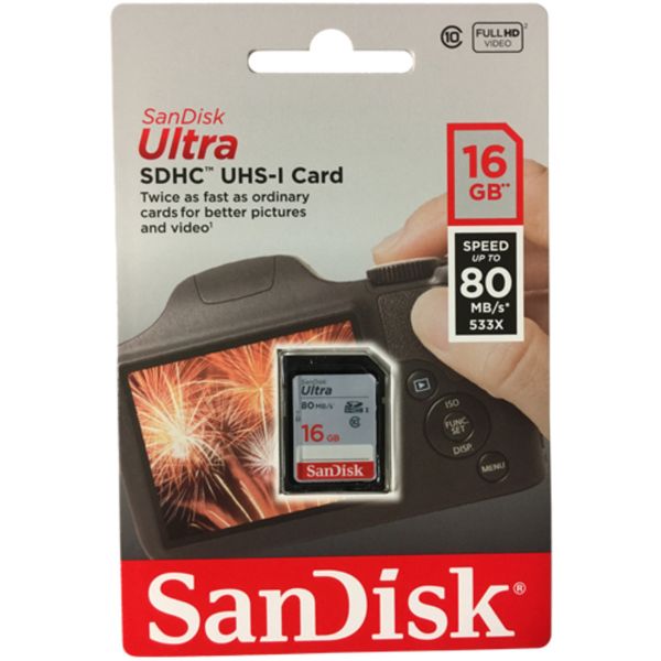 Карта пам'яті SDHC (UHS-1) SanDisk Ultra 16Gb class 10 (80Mb/s) (SDSDUNC-016G-GN6IN)