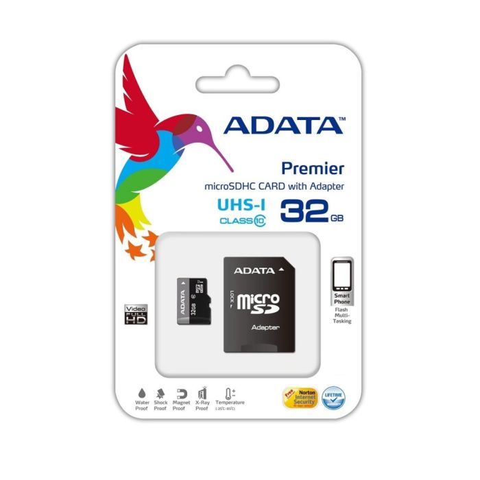 Карта пам'яті microSDHC (UHS-1) A-DATA Premier 32Gb Class 10 (R-80Mb/s)  (adapter SD) (AUSDH32GUICL10-RA1)