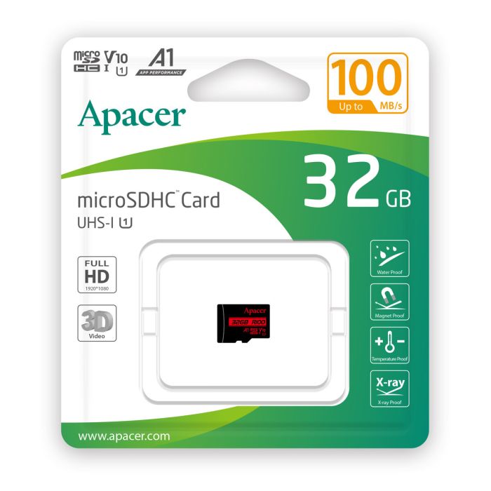 Карта пам'яті microSDHC (UHS-1) Apacer 32Gb class 10 V10 A1 R100MB/s (AP32GMCSH10UB-RA)