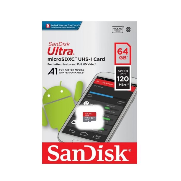 Карта пам'яті microSDXC (UHS-1) SanDisk Ultra 64Gb class 10 A1 (140Mb/s) (SDSQUAB-064G-GN6MN)