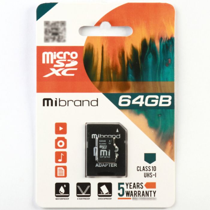Карта пам'яті microSDXC (UHS-1) Mibrand 64Gb class 10 (adapter SD) (MICDXU1/64GB-A)
