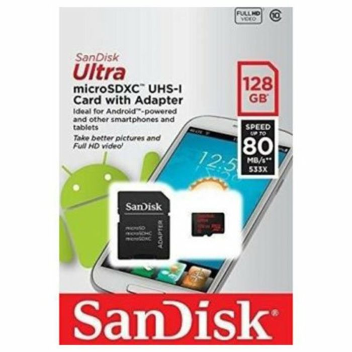 Карта пам'яті microSDXC (UHS-1) SanDisk Ultra 128Gb class 10 (80Mb/s, 533x) (adapter SD) (SDSQUNS-128G-GN6TA)