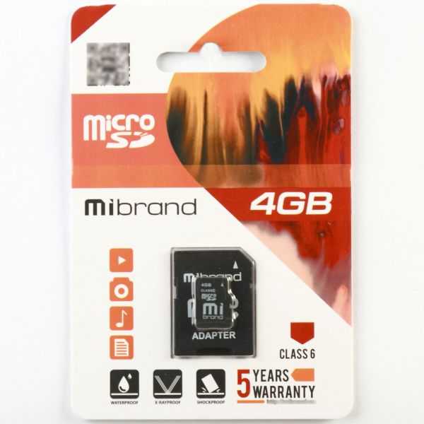 Карта пам'яті microSDHC Mibrand 4Gb class 6 (adapter SD) (MICDC6/4GB-A)